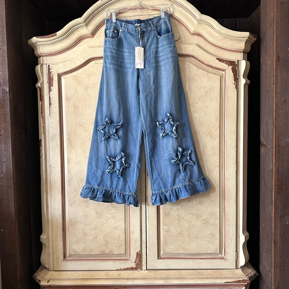 NWT Bluevelvet Denim Wide-Leg Bloomer Jeans with 3D Star Patchwork size Medium - Picture 3 of 4